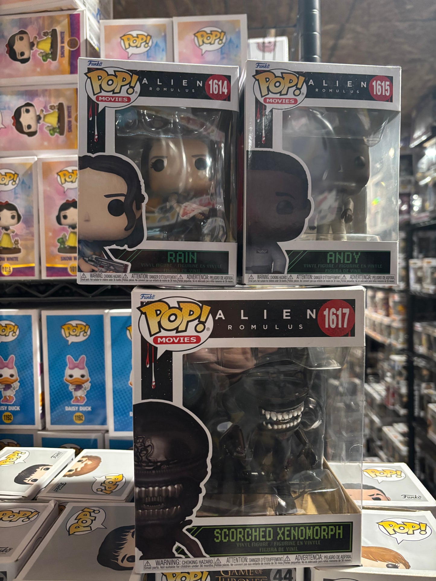 Funko Pop : ALiens : Alien Romulus : Scorcehed Xenomorph 1617 + Rain 1614 + ANdy 1615 Saletastic!