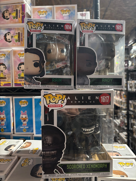 Funko Pop : ALiens : Alien Romulus : Scorcehed Xenomorph 1617 + Rain 1614 + ANdy 1615 Saletastic!