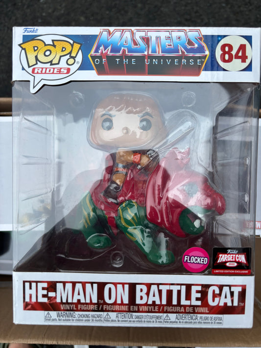 Funko Pop : Rides : Masters of the Universe: He-man on Battle Cat #84 Targetcon Exclusive flocked