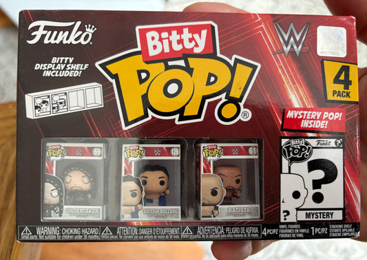 WWE Bitty Pop! 4 pack : Undertaker, British Bulldog, Batista, and a mystery
