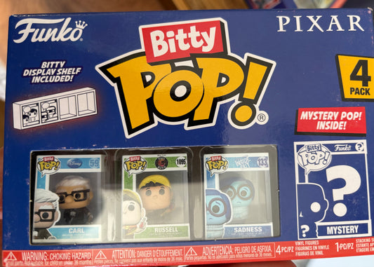 Funko Disney Pixar Mystery Bitty Pop 4 Pack! Carl, Russell, Sadness + Mystery