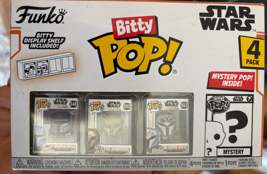 Star Wars The Mandalorian Bitty Pop! 4 pack : Bo-katan Kryze, the armorer, Heavy Mandalorian + Mystery ( Grogu)