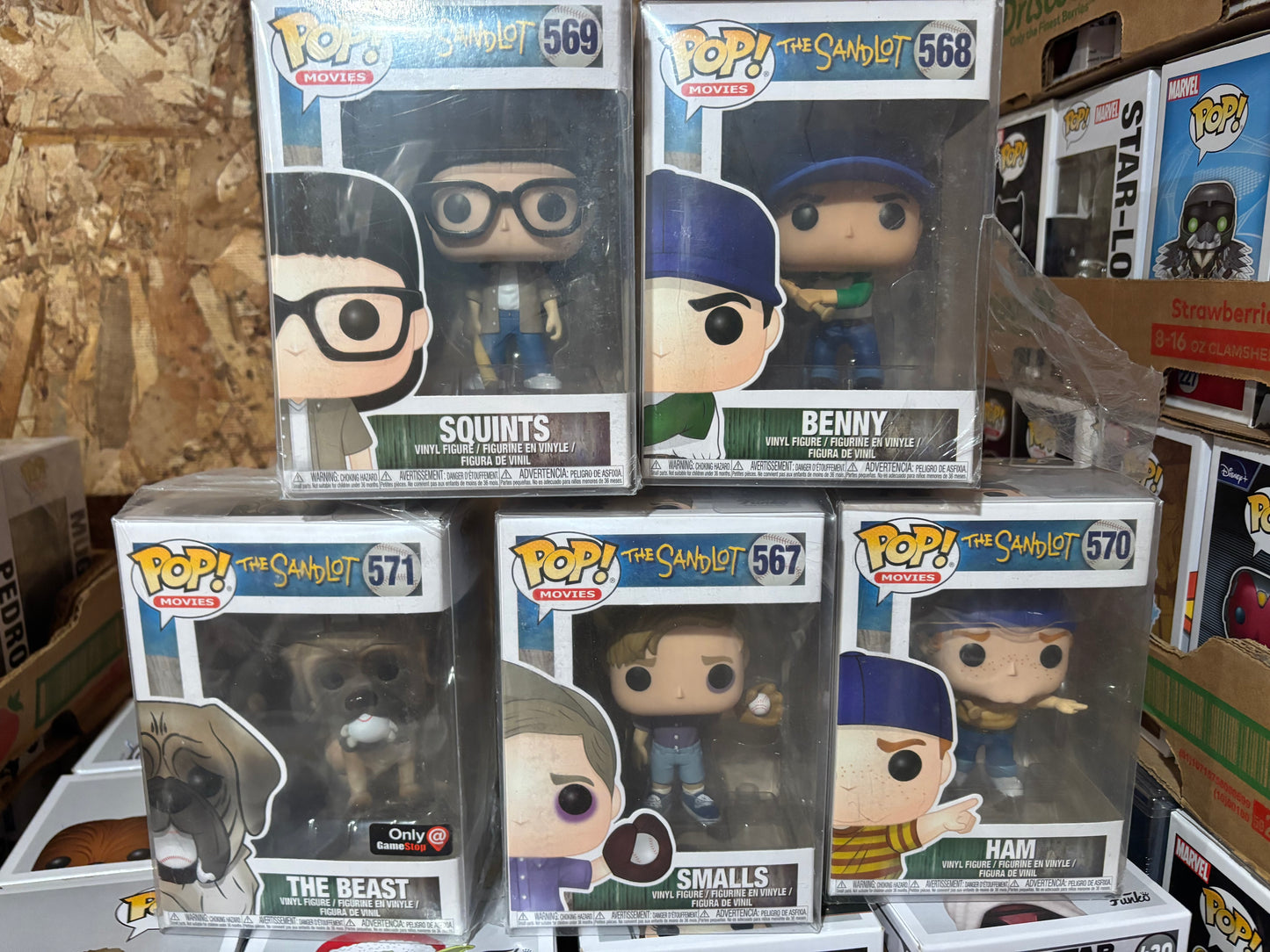 Movies Funko Pop Set!  The Sandlot : Squints #569, Benny #568, Ham #570, Smalls #567 Beast #571 Gamestop Exclusive