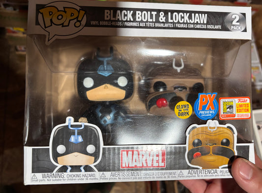Funko Pop! Marvel : Black Bol & Lockjaw INhumans 2 pack Px Previews Exclusive sdcc 2018 GID