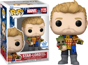 Funko Pop! Marvel Movies: Starlord Guardians of the Galaxy #1125 with Groot Funko store exclusive Christmas