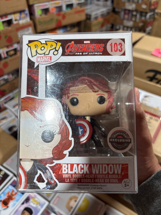 FUNKO POP! Marvel:  Marvel : Avengers Age of Ultron  Black Widow #103 Eb Games Exclusive Captain America Shied